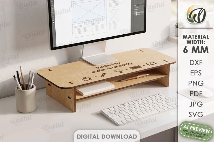 Monitor Shelf Laser Cut. Desk Organizer. Monitor Stand SVG