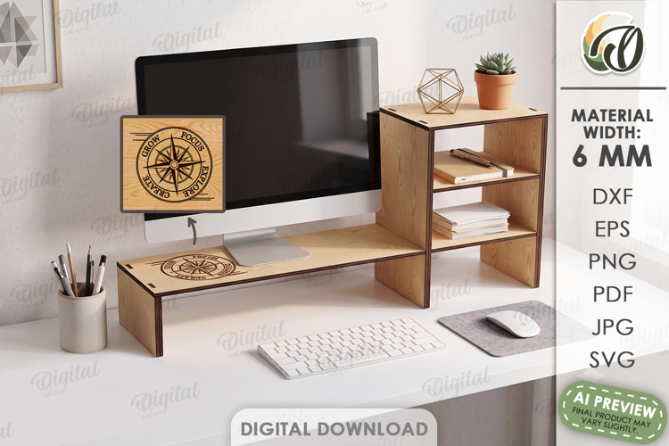 Monitor Shelf Laser Cut. Desk Organizer. Monitor Stand SVG