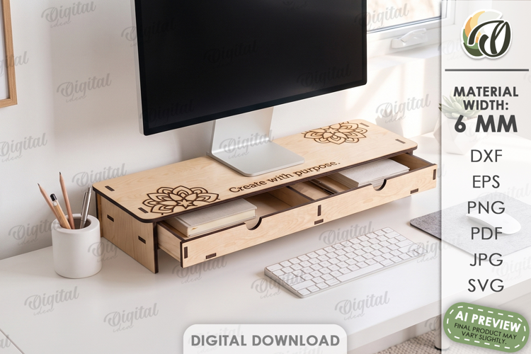 Monitor Shelf Laser Cut. Desk Organizer. Monitor Stand SVG