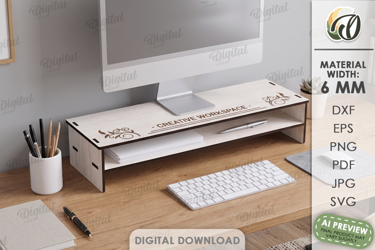 Monitor Shelf Laser Cut. Desk Organizer. Monitor Stand SVG