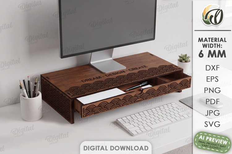 Monitor Shelf Laser Cut. Desk Organizer. Monitor Stand SVG