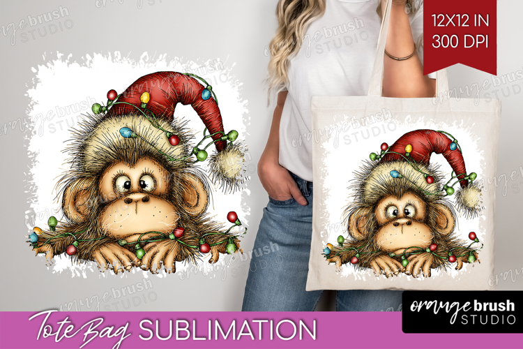 Monkey Tangled In Christmas Lights Tote Bag Funny Xmas Tote