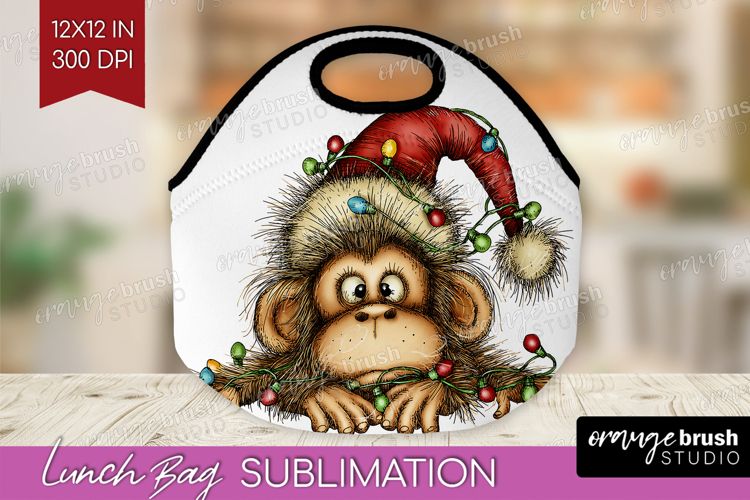 Monkey Tangled In Christmas Lights Lunch Bag Funny Xmas Bug