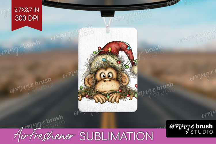 Monkey Tangled In Christmas Lights Air Freshener PNG Funny