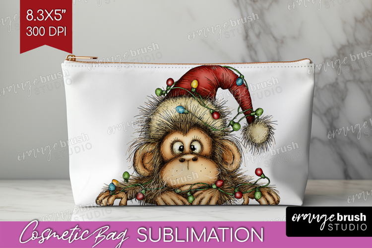 Monkey Tangled In Christmas Lights Cosmetic Bag Funny Xmas