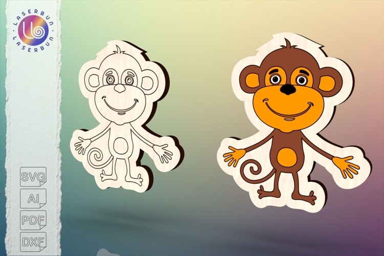 Cute monkey silhouette for laser cutting, playful animal