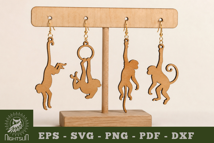 Monkey Earring Wooden Lasercut