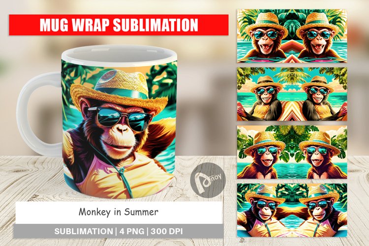 Mug Wrap Design Monkey in Summer
