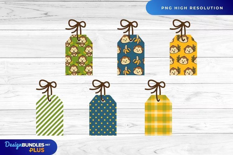 Monkey Patterned Shaped Tags
