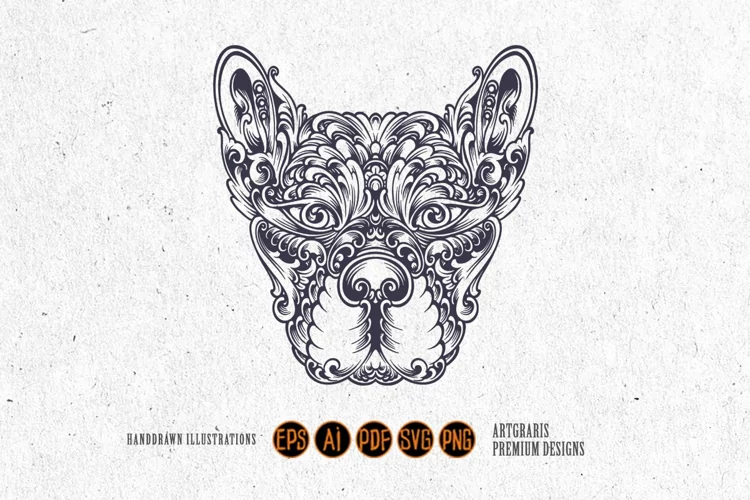 Monochrome dog head vintage ornament svg