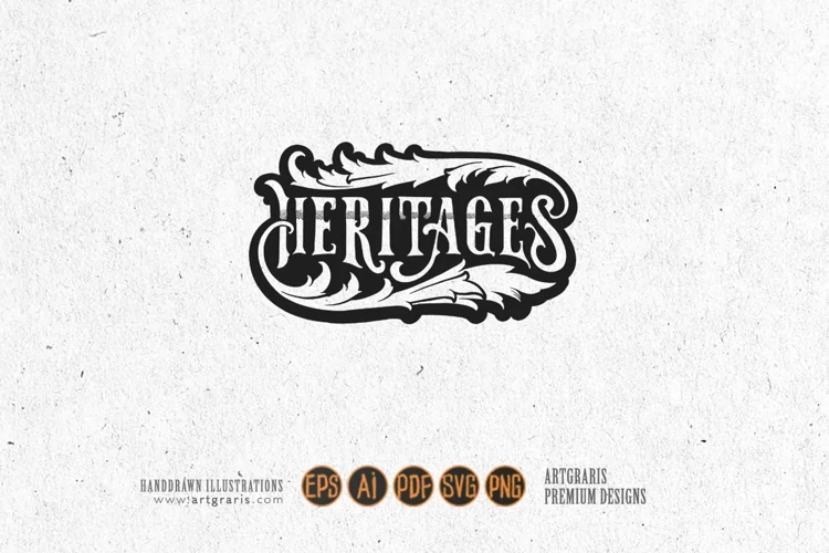Monochrome elegant floral heritage hand lettering word