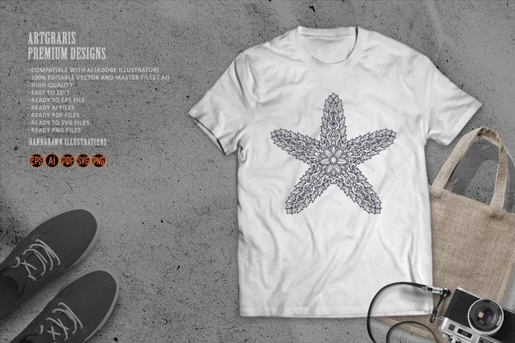 Monochrome starfish elegant vintage ornament svg