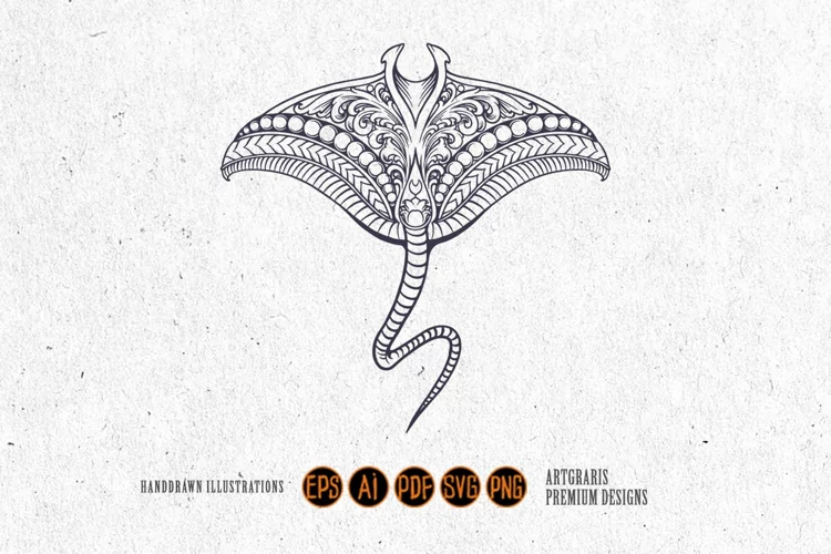 Monochrome stingray luxury vintage ornament svg