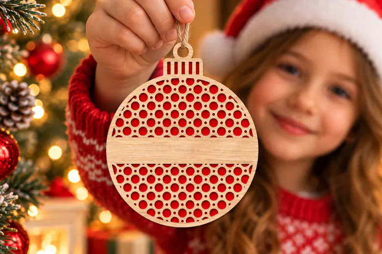 Monogram Bauble Laser Cut Wood File, Christmas Ornament SVG