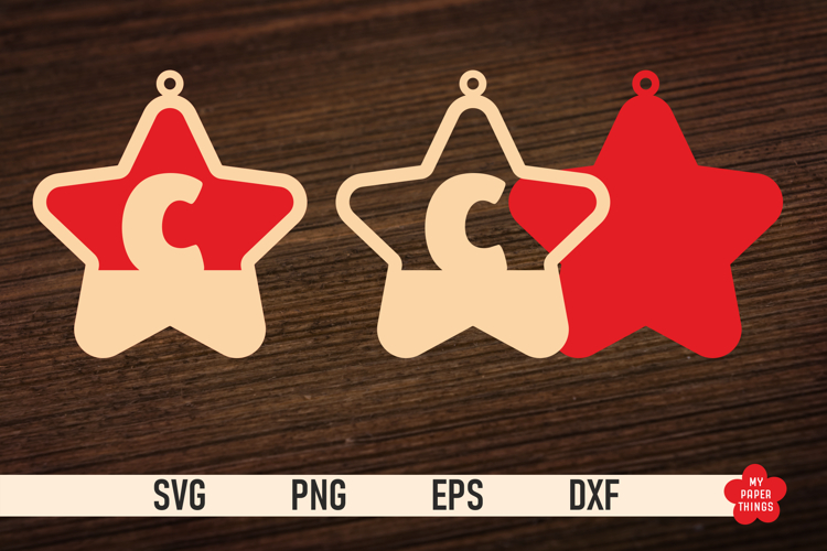 Monogram Christmas Star Ornament SVG, Letter C Svg