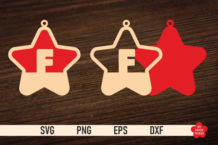 Monogram Christmas Star Ornament SVG, Letter F Svg