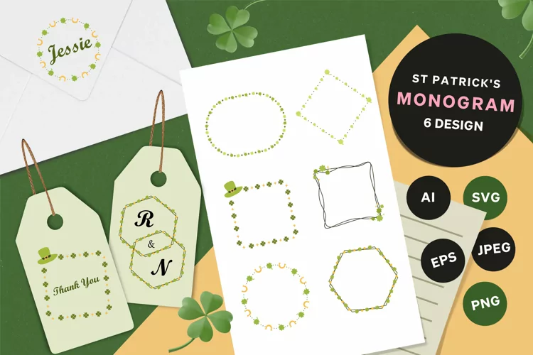 Geometric Frame with Clover Ornamentation, Decorative Bundle