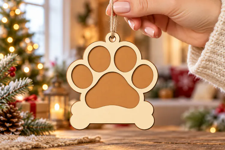 Monogram Dog Paw Ornament SVG, Laser Cut Wood Crafts SVG