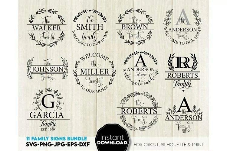 Family Name SVG Monogram SVG Last Name Monogram, wreath SVG