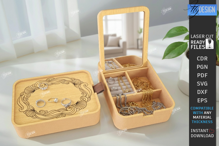 Monogram Jewelry Box with Mirror Laser Cut | Storage Box SVG
