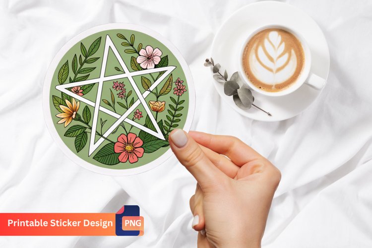 Monogram Pentacle Nature With Flowers Sticker example image 1