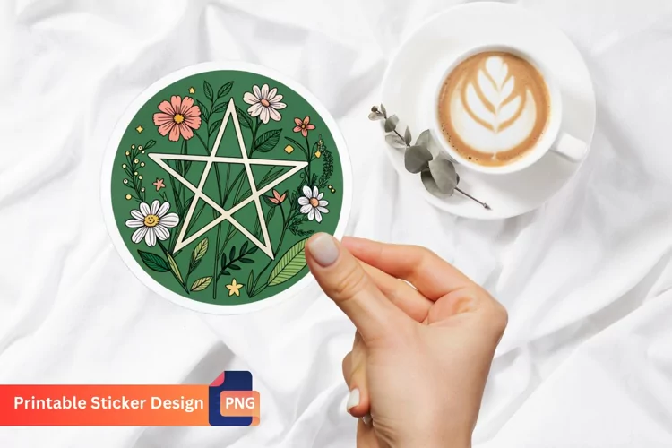 Monogram Pentacle Nature With Flowers Sticker