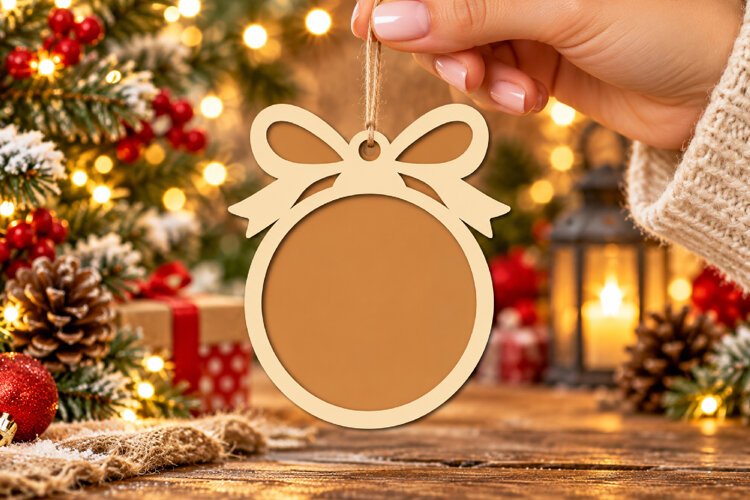Monogram Ribbon Ornament SVG, Layered Laser Cut Design example image 1