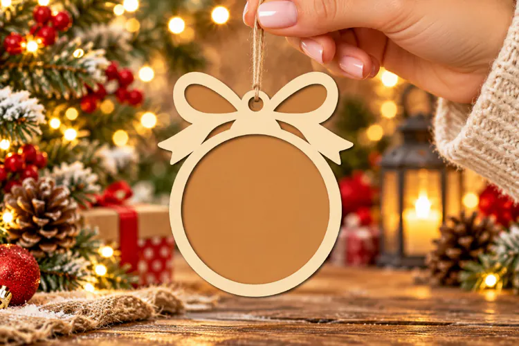 Monogram Ribbon Ornament SVG, Layered Laser Cut Design