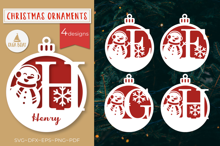 Monogram Snowman Ornament SVG Christmas Laser cut