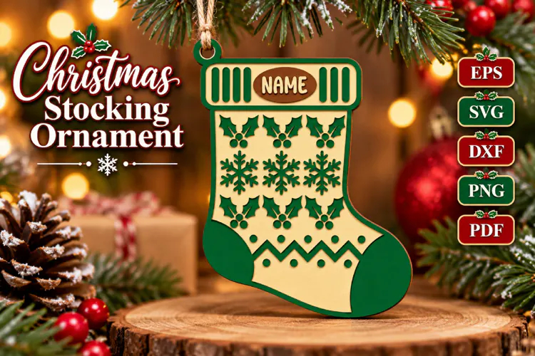 Monogram Stocking Ornament SVG, Laser Cut Glowforge File