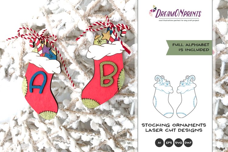 Monogram Stocking Ornaments Laser Cut Designs