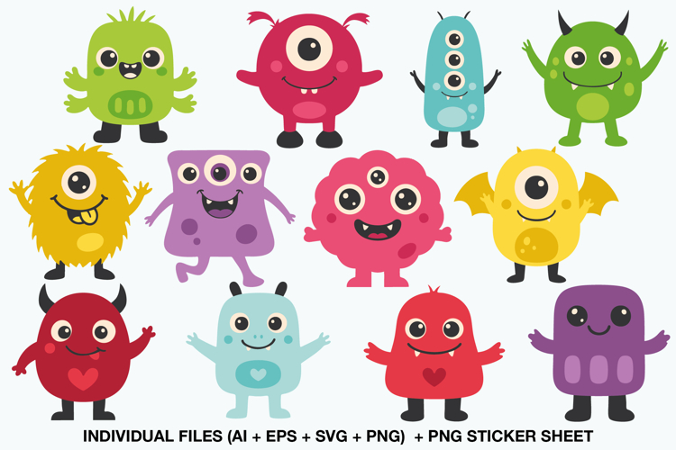 Cute Colorful Monster Clipart Set | Kids Halloween Bundle