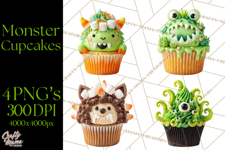 Halloween Monster Cupcake PNG, Cute Spooky Clipart
