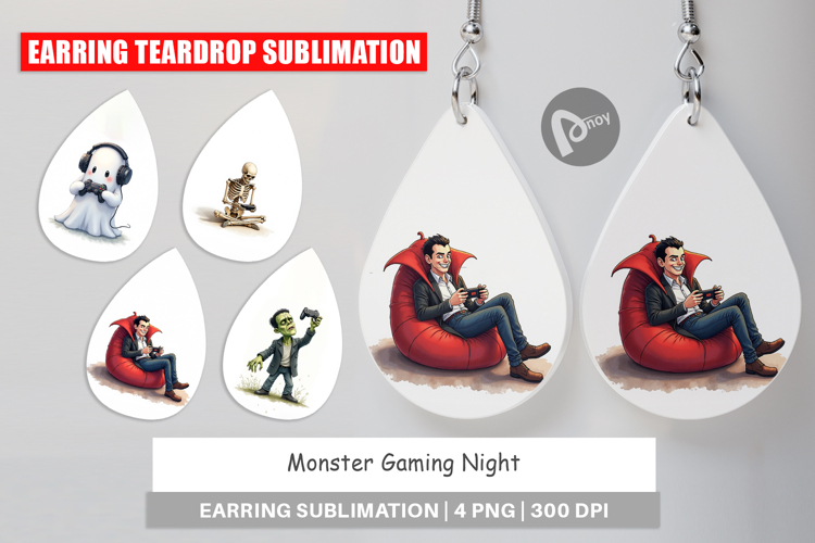 Earring Watercolor Monster Gaming Night