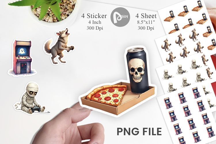 Sticker Watercolor Monster Gaming Night