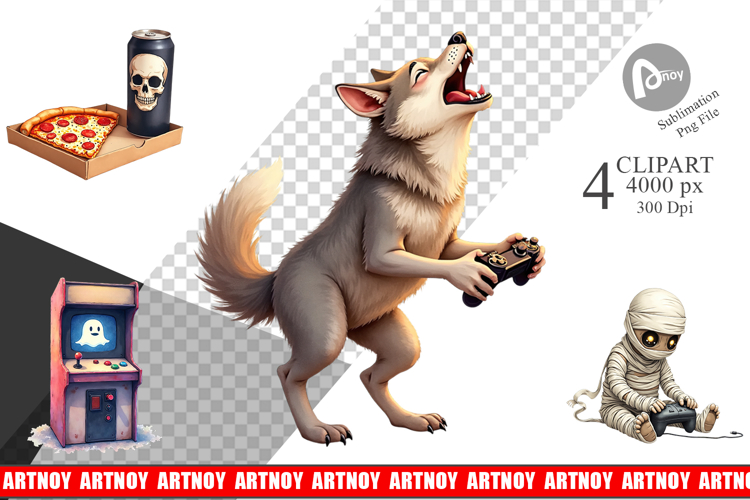 Clipart Watercolor Monster Gaming Night