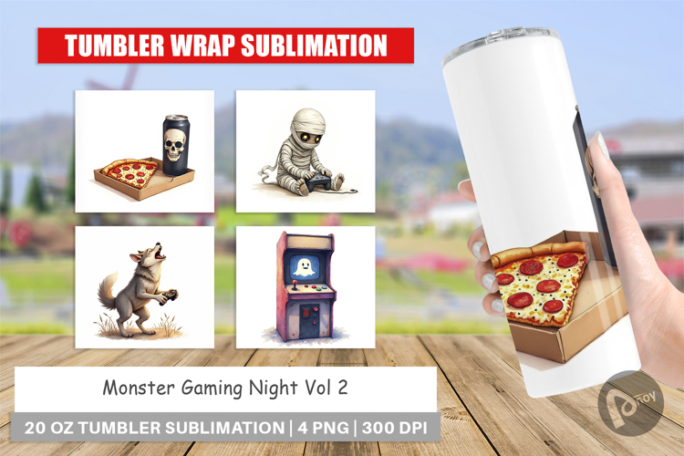 Tumbler Watercolor Monster Gaming Night
