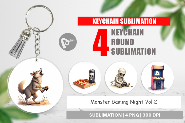 Keychain Watercolor Monster Gaming Night