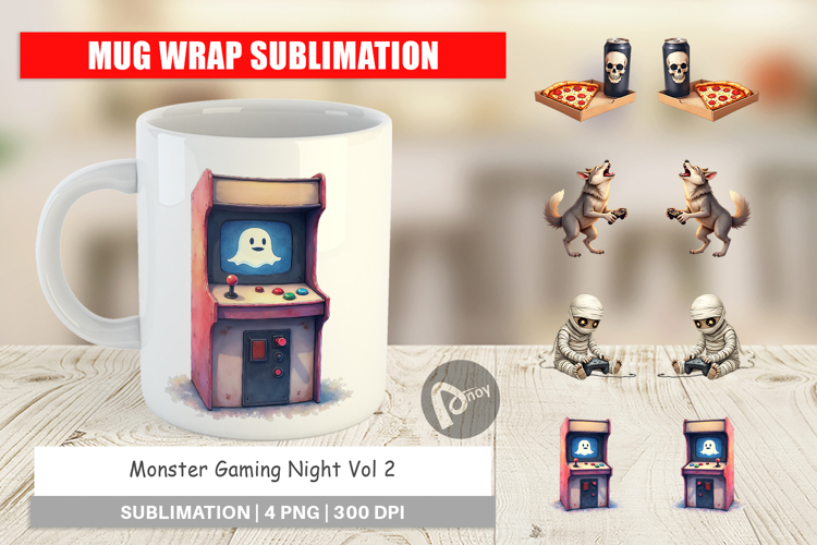 Mug Wrap Watercolor Monster Gaming Night