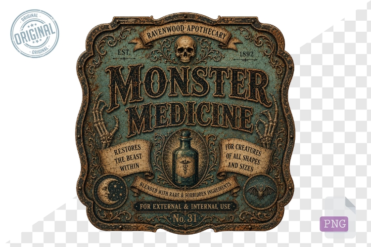 Monster Medicine Vintage Gothic Apothecary PNG Art