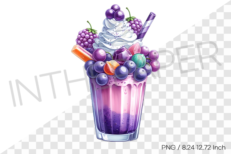 Blueberry and grape filled purple monster milkshake PNG art example image 1