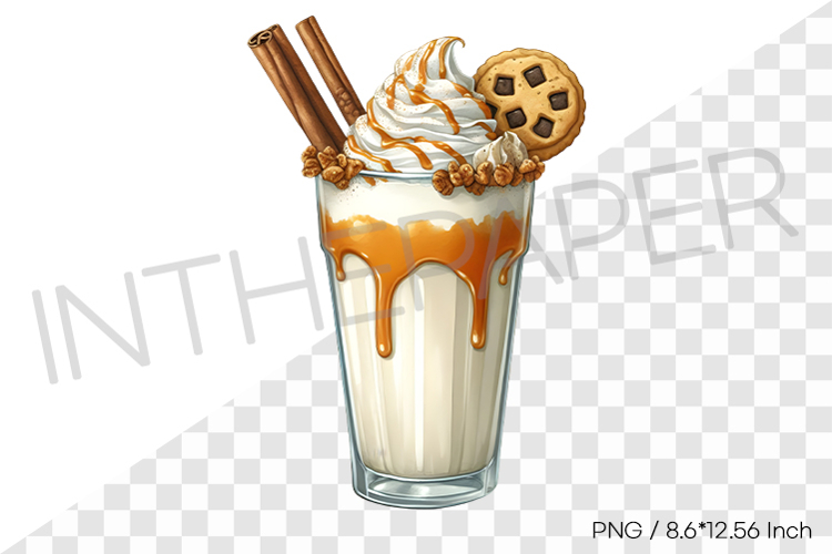 Caramel monster milkshake PNG dessert drink watercolor art example image 1