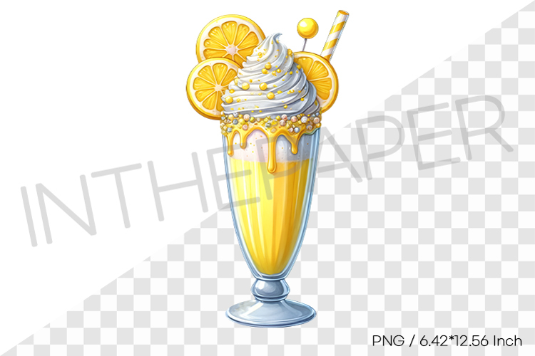 Lemon monster milkshake PNG dessert drink watercolor illust example image 1