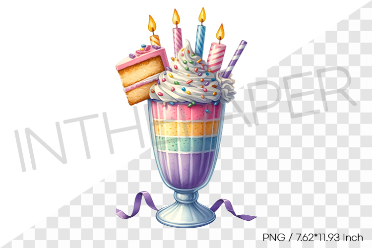 Party cake monster milkshake PNG dessert drink watercolor example image 1