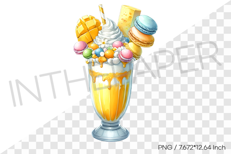 Mango monster milkshake PNG dessert drink watercolor illust example image 1