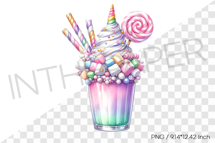 Unicorn monster milkshake PNG dessert drink watercolor illus example image 1