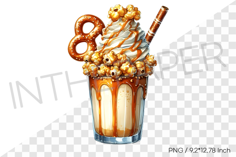 Popcorn monster milkshake PNG dessert drink watercolor art example image 1