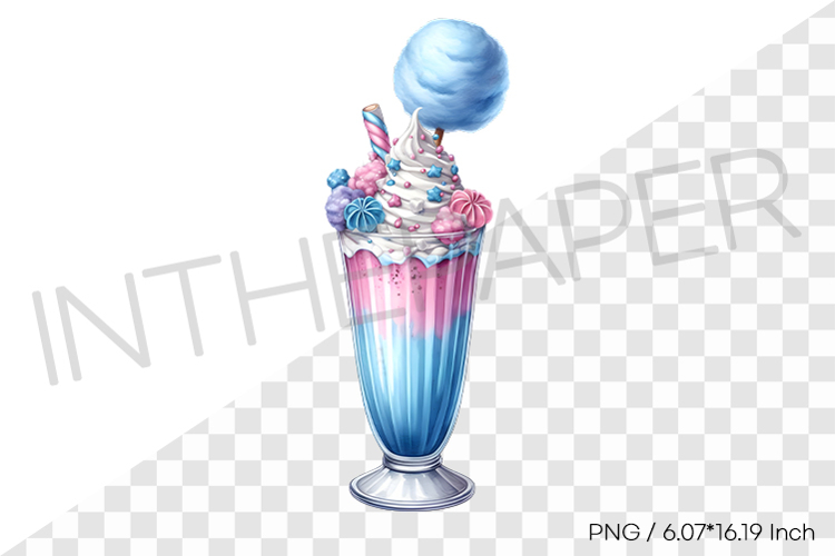 Cotton candy monster milkshake PNG dessert drink watercolor example image 1