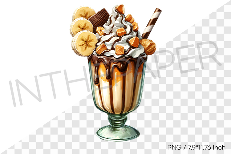 Banana monster milkshake PNG dessert drink watercolor illust example image 1
