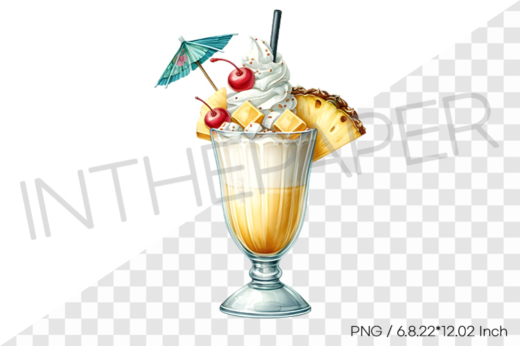 Pineapple monster milkshake PNG dessert drink watercolor art example image 1